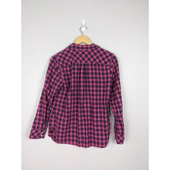 Talbots Pink Blue Plaid Cotton Long Sleeve Tunic Blouse Small - Picture 2 of 7